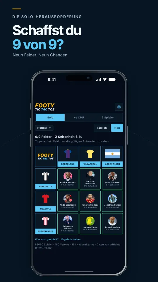 Screenshots von Footy Tic Tac Toe, dem Fußball-Tic-Tac-Toe 2