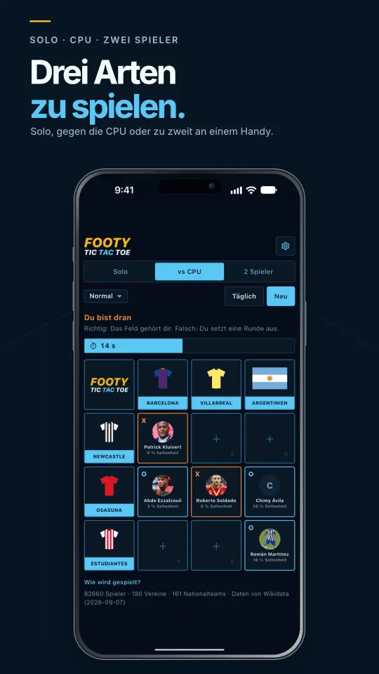 Screenshots von Footy Tic Tac Toe, dem Fußball-Tic-Tac-Toe 3
